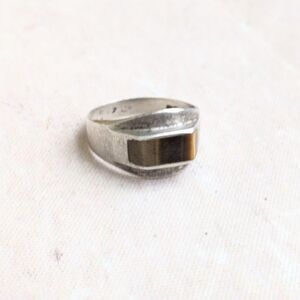 Vintage Sterling Silver Ring Taxco Tigers Eye 8 Inlay Mexico
